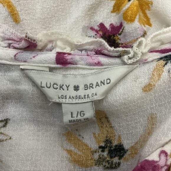 Lucky Brand Floral Peplum Blouse Flutter Sleeve V Neck Size L - Picture 4 of 5